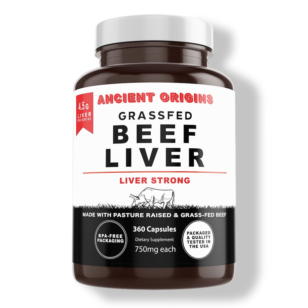 Ancient Origins Grass Fed Beef Liver 4500 mg (360 Capsules, 750mg Each) - Desiccated Beef Organ Supplement, 100% Pasture-Raised Cattle, Freeze Dried Undeffated Liver Powder Capsules, 60-Day Supply